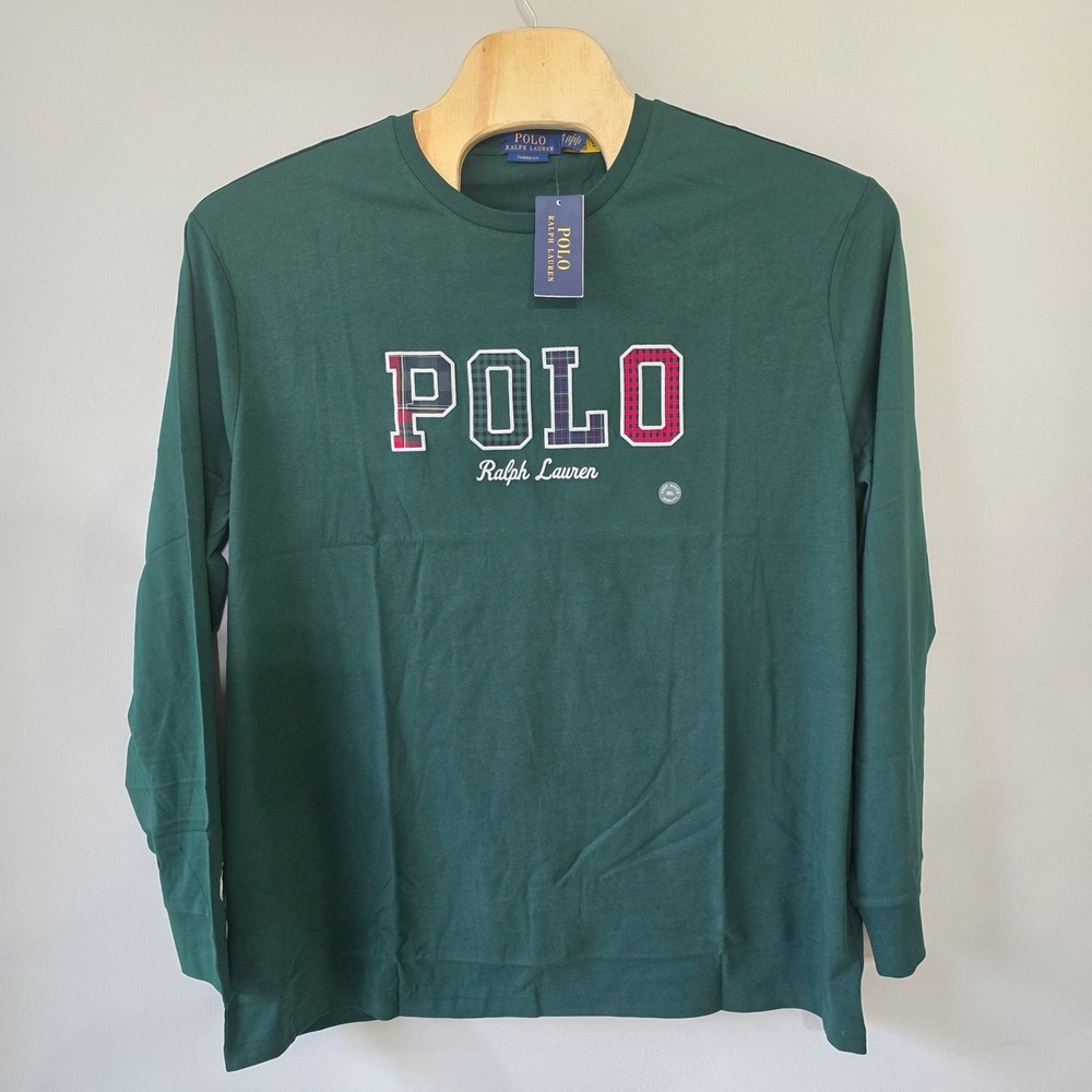 Polo Ralph Lauren Mens Green Long Sleeve Plaid Logo T-Shirt XXL Classic Fit NEW - Picture 2 of 9